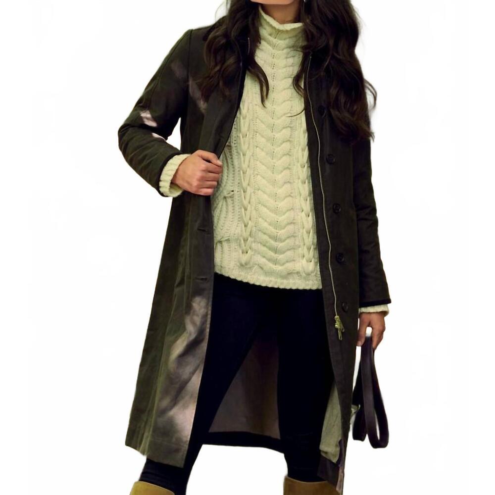 NEW FAIRFAX & FAVOR edith wax longline coat in dark khaki